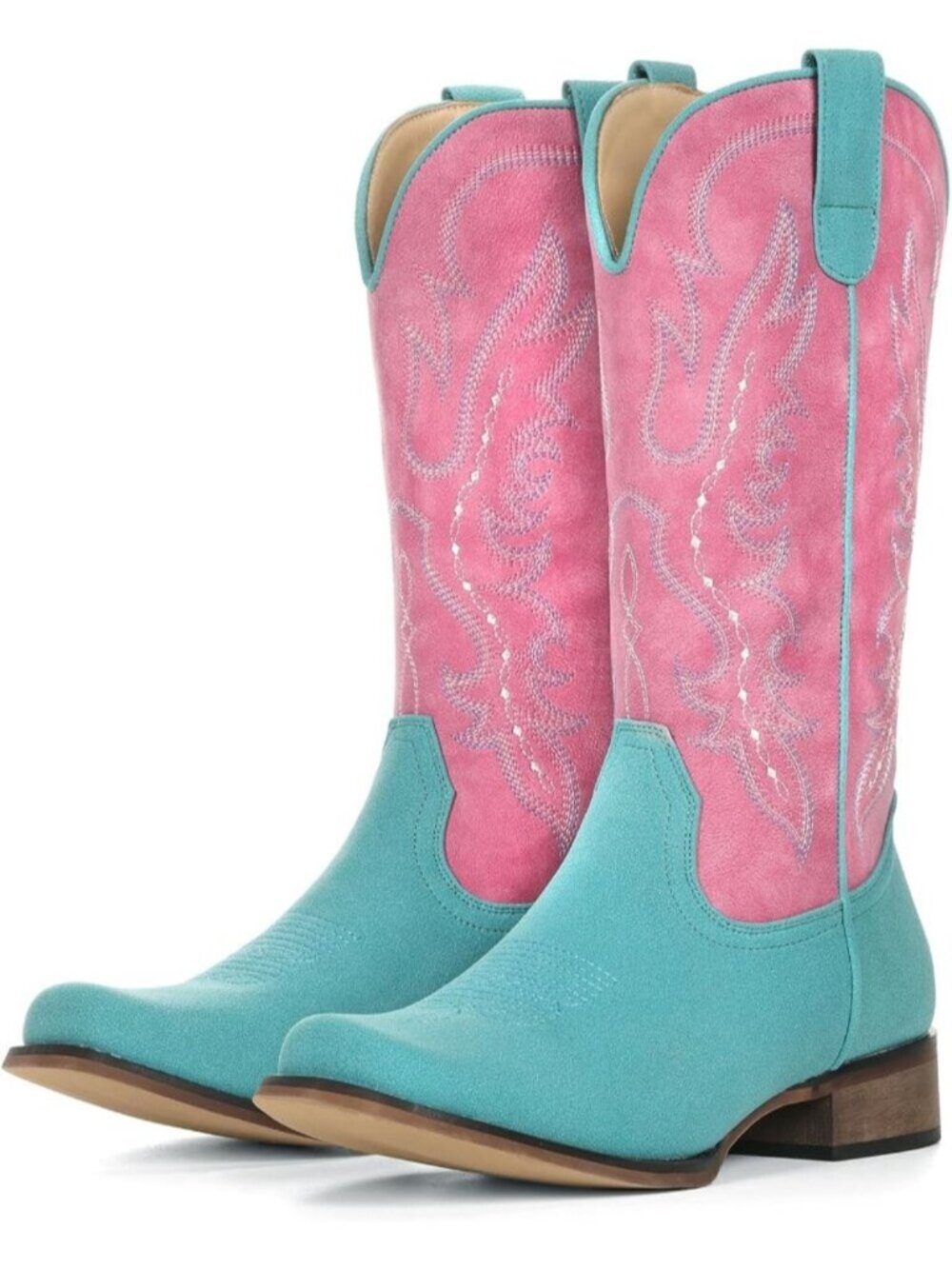 Women's Watermelon Western Square Toe Mid Calf Embroidered Chunky Heel Boots - Picture 4 of 6